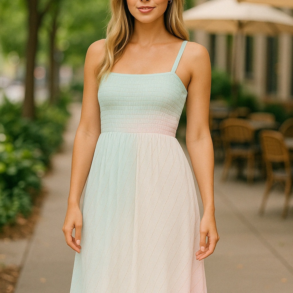 🛍️💃🏼NWT Empire Waist Pastel Gradient Midi Dress
